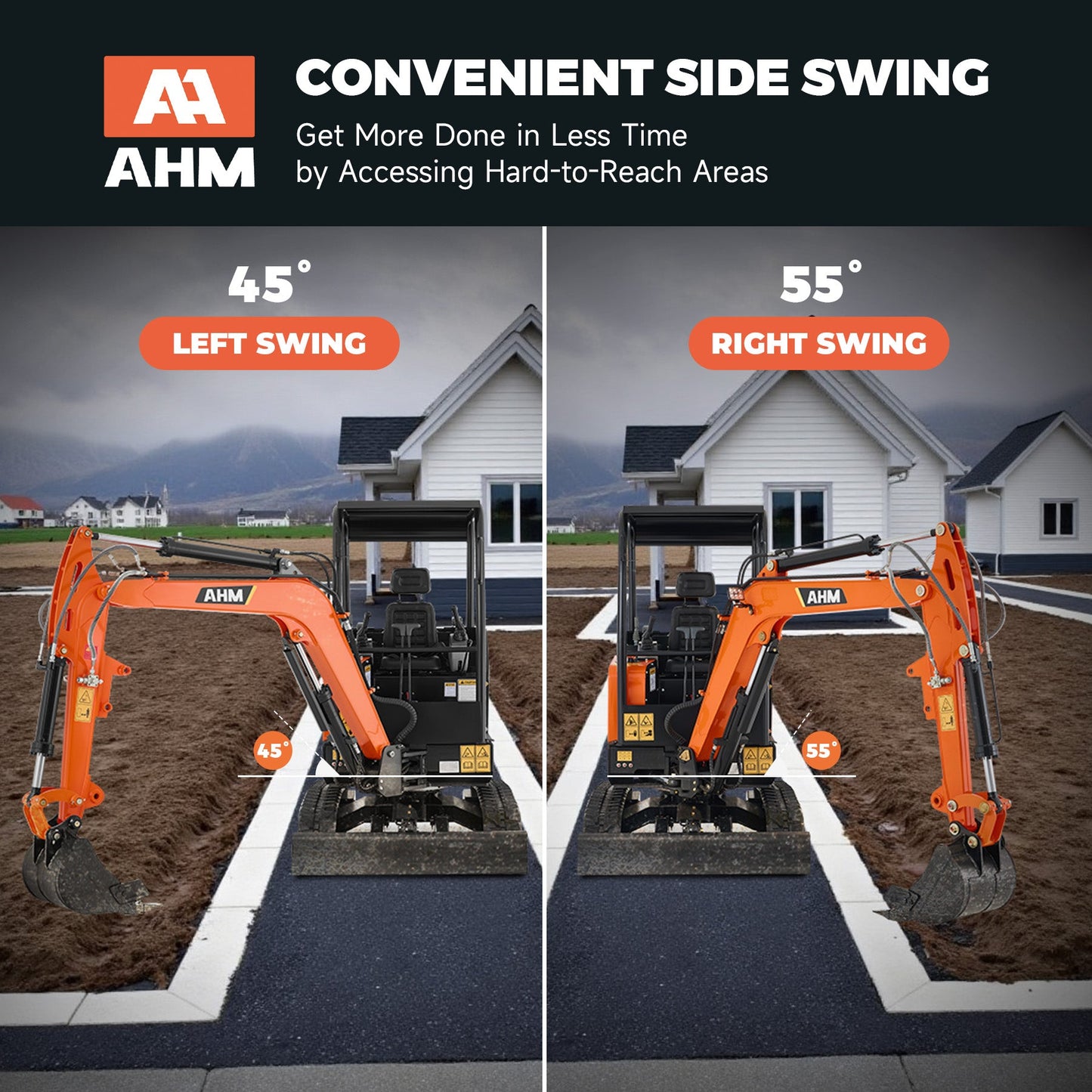 AY-25 | 25 HP Perkins Diesel Engine 2.5 Ton Mini Excavator with Swing Boom & Adjustable Speed