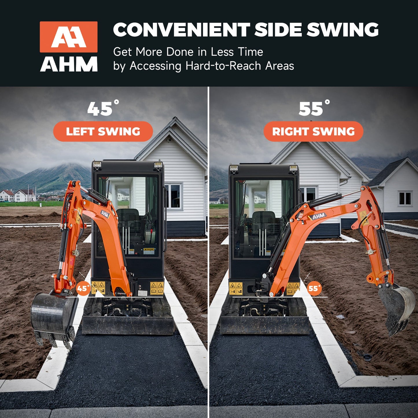 AX-17J | 23 HP B&S Engine 1.6 Ton Mini Excavator with Swing Boom & Enclosed Cab