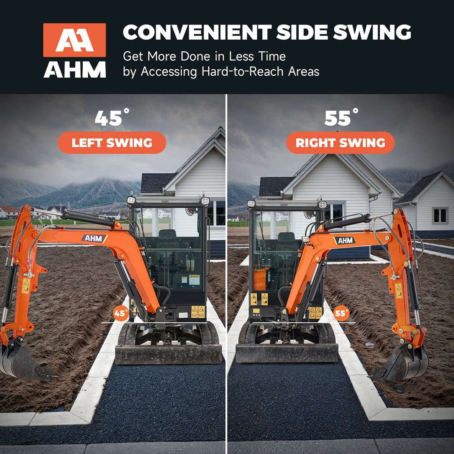 AY-25J | 25 HP Perkins Diesel Engine 2.5 Ton Mini Excavator with Swing Boom & Adjustable Speed