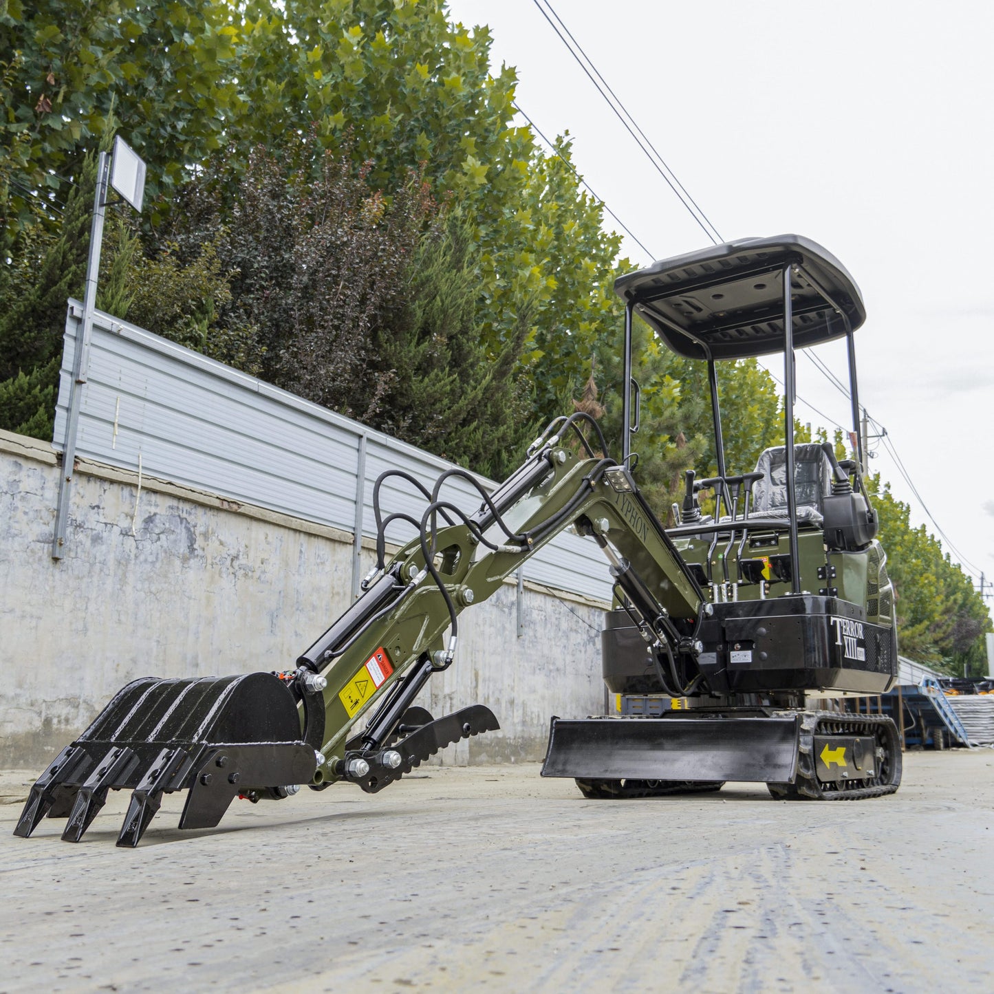 TYPHON TERROR XIII PRO STORM Mini Excavator – 1.3 Ton Trench Digger with Canopy, Hydraulic Thumb Clip, 22.1hp Honda Engine USA
