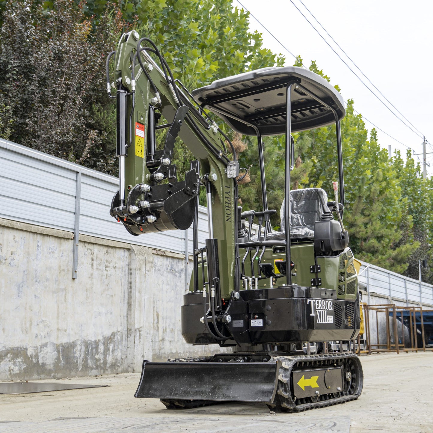 TYPHON TERROR XIII PRO STORM Mini Excavator – 1.3 Ton Trench Digger with Canopy, Hydraulic Thumb Clip, 22.1hp Honda Engine USA
