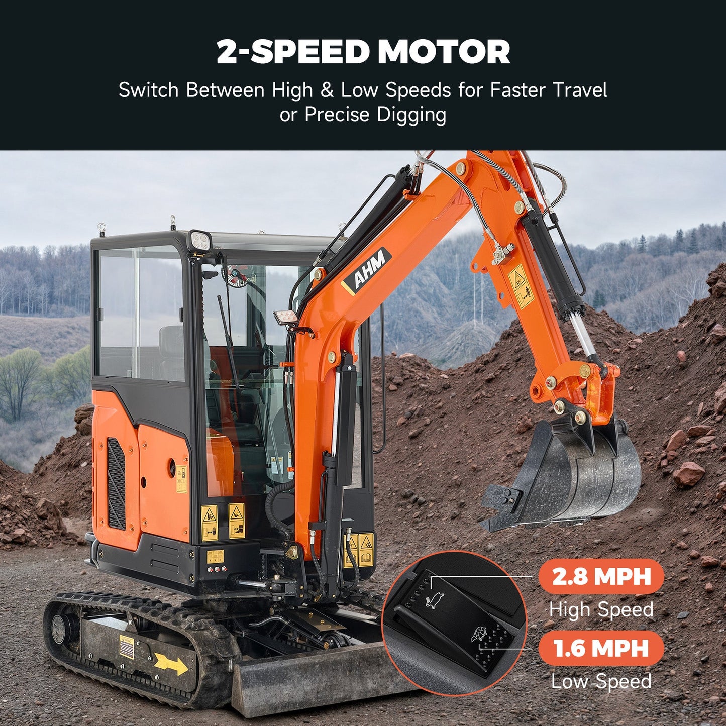 AY-25J | 25 HP Perkins Diesel Engine 2.5 Ton Mini Excavator with Swing Boom & Adjustable Speed