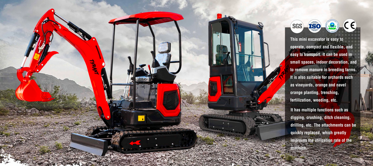 3800lbs TYRANT 17 Diesel Mini Excavator Kubota D902 Engine Side Swing w 12 attachments
