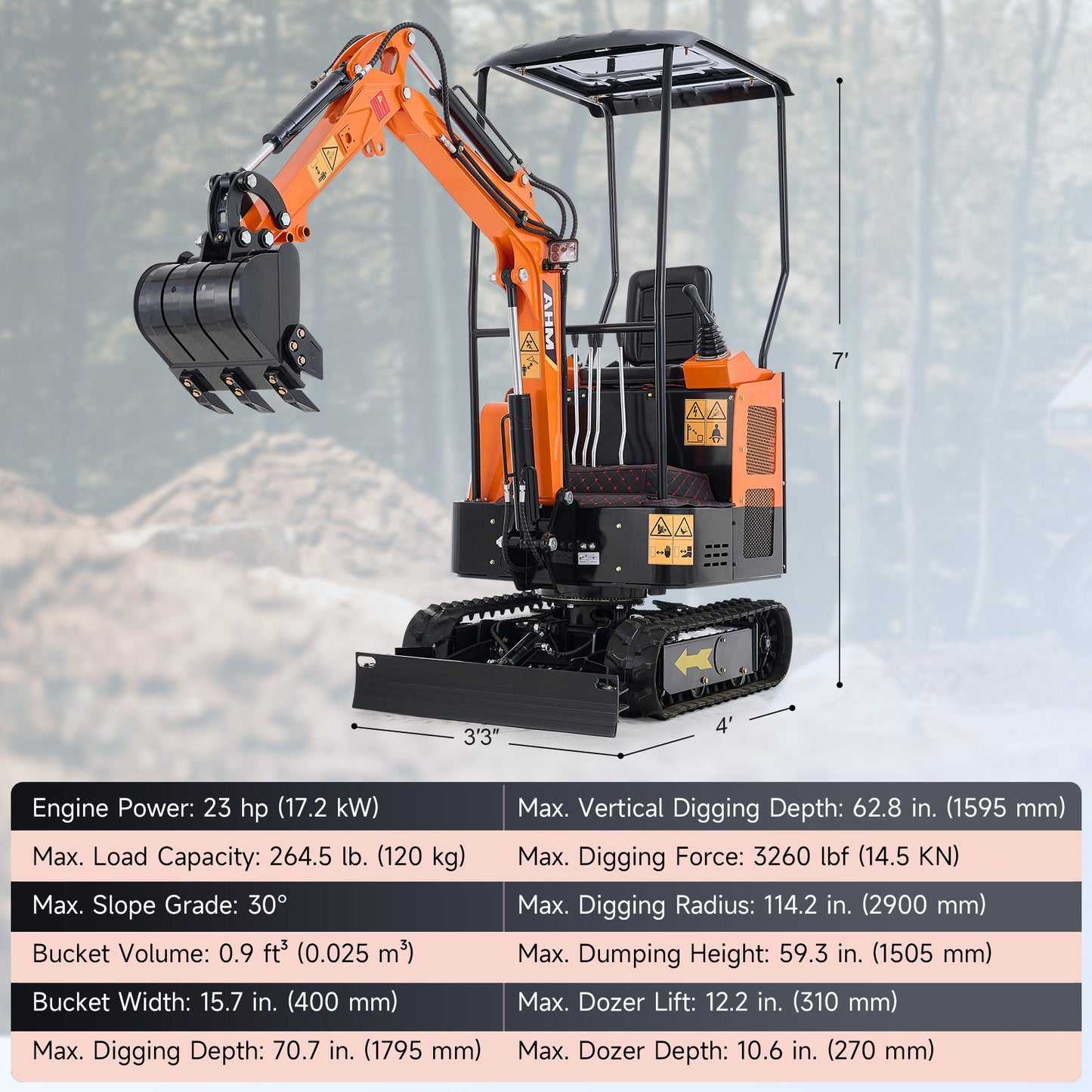 AX-16S | 23 HP B&S Engine Mini Excavator with Retractable Undercarriage