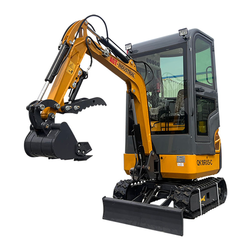 AGT-KH18-C 1-Ton Mini Excavator with Enclosed Cab, Air Conditioning, and Side Swing