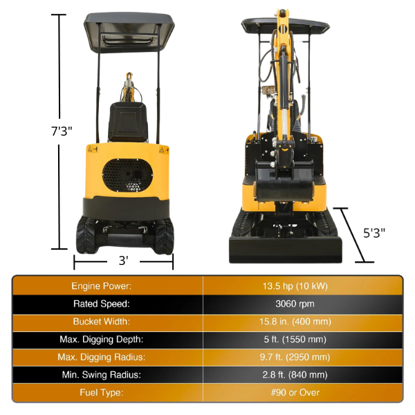 NW-12 | 13.5HP Mini Excavator B&S Engine with 6 Attachments