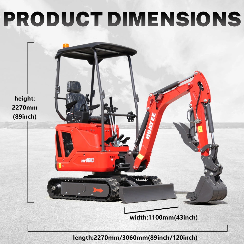 1.6 Ton Mini Excavator with 14HP Kubota Engine & Hydraulic Thumb | HUAYEE HY16C