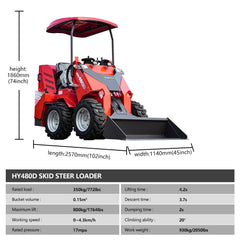 Mini Wheel Skid Steer Loader with 23 hp B&S Engine & Canopy | HUAYEE HY480D