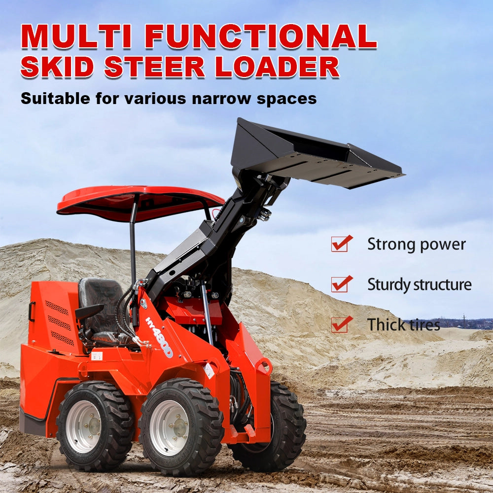 Mini Wheel Skid Steer Loader with 23 hp B&S Engine & Canopy | HUAYEE HY480D