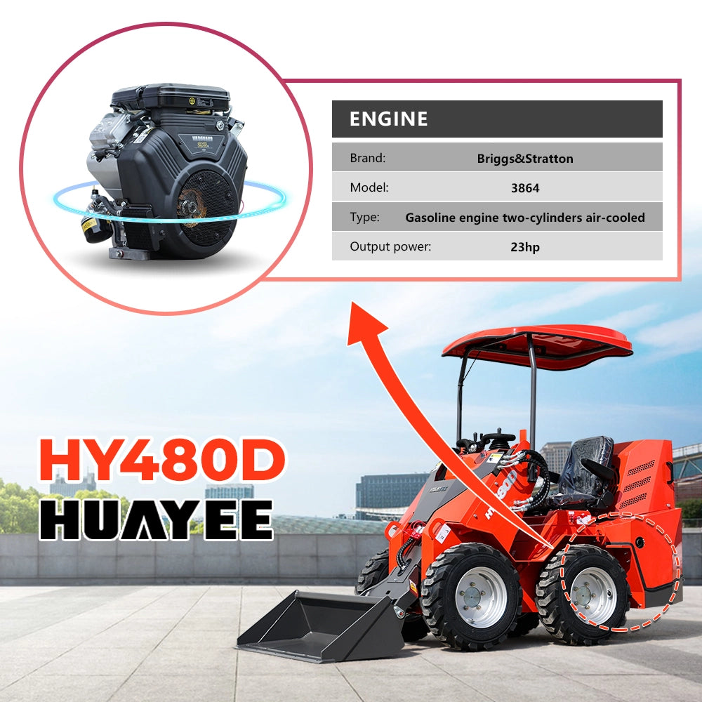 Mini Wheel Skid Steer Loader with 23 hp B&S Engine & Canopy | HUAYEE HY480D