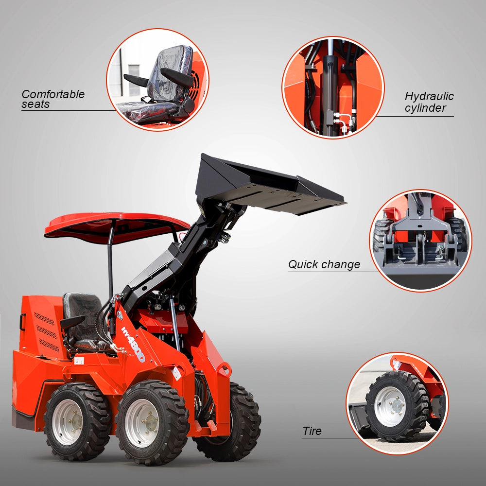 Mini Wheel Skid Steer Loader with 23 hp B&S Engine & Canopy | HUAYEE HY480D