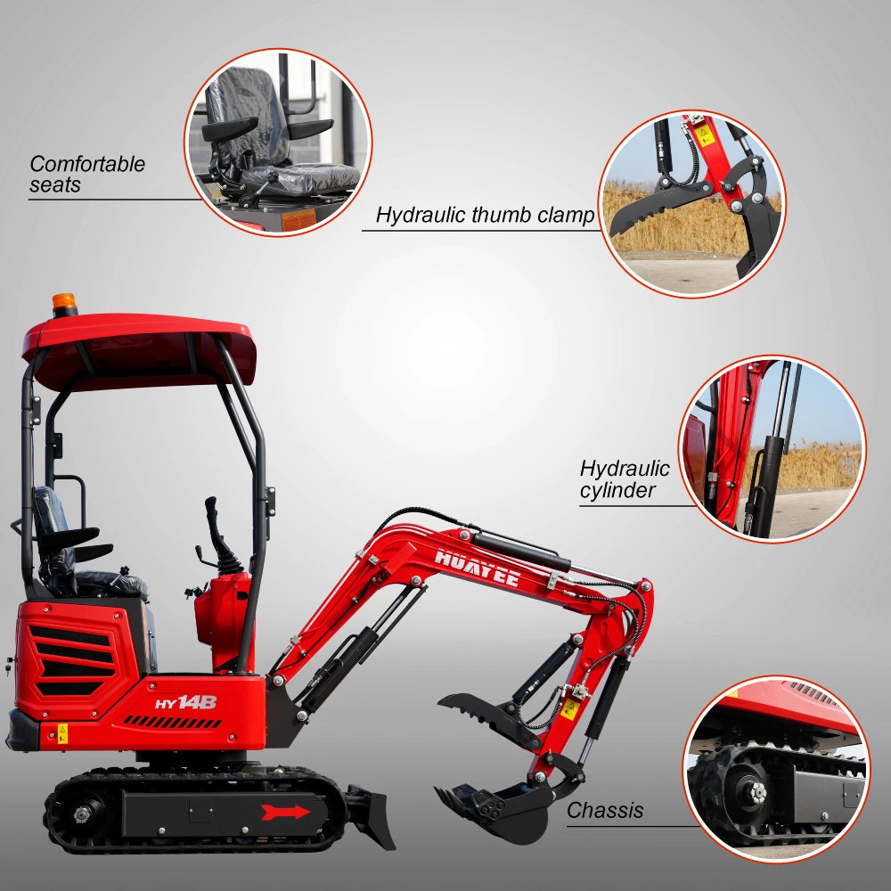 1.4-Ton Mini Excavator with Hydraulic Thumb Clamp & Canopy | 13.5 hp RATO Engine | HY14B