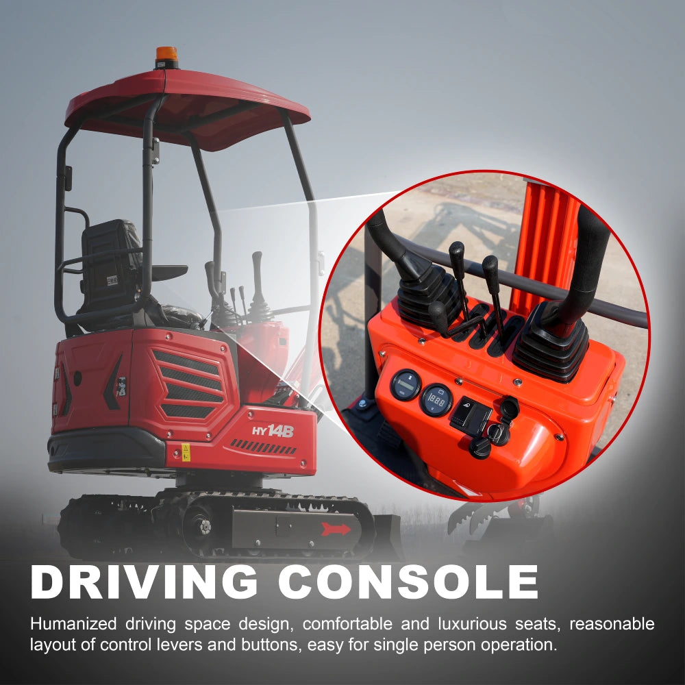 1.4-Ton Mini Excavator with Hydraulic Thumb Clamp & Canopy | 13.5 hp RATO Engine | HY14B