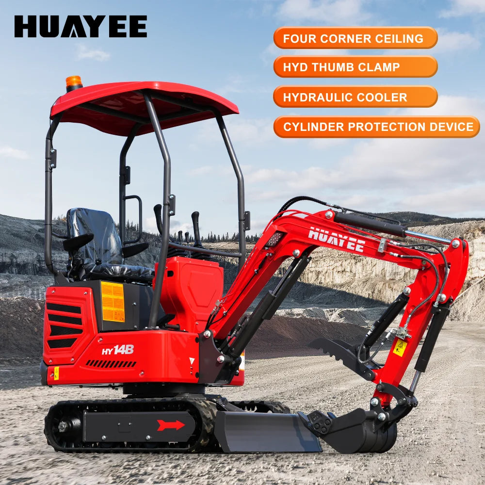 1.4-Ton Mini Excavator with Hydraulic Thumb Clamp & Canopy | 13.5 hp RATO Engine | HY14B