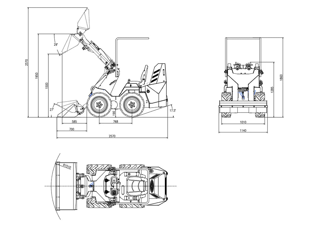 Mini Wheel Skid Steer Loader with 23 hp B&S Engine & Canopy | HUAYEE HY480D