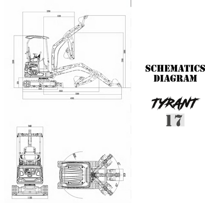3800lbs TYRANT 17 Diesel Mini Excavator Kubota D902 Engine Side Swing w 12 attachments