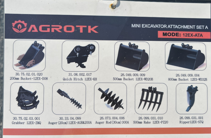 AGT Mini Excavator Attachments Set Assemblies Black For Sale | 12EX-ATA