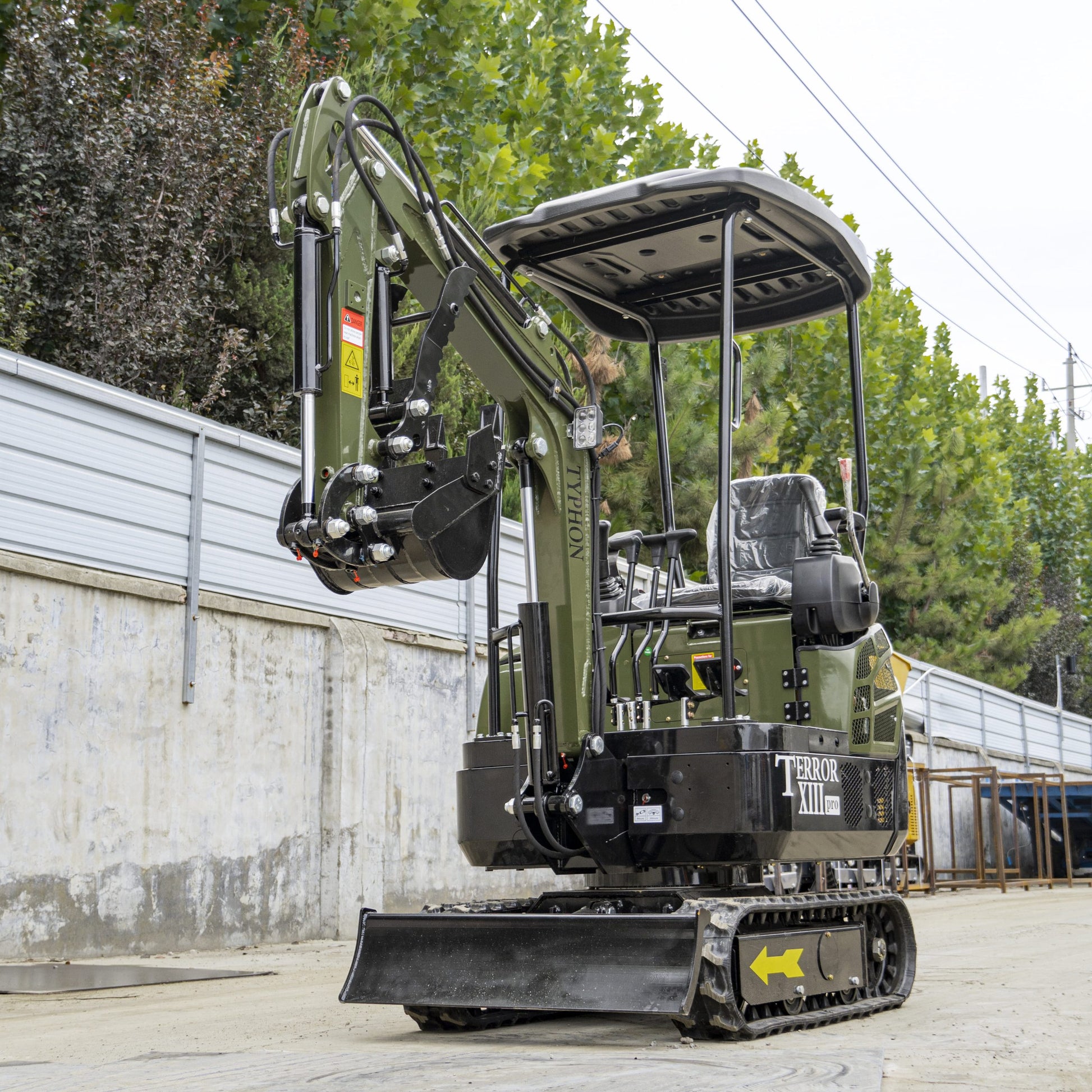 TYPHON TERROR XIII PRO STORM Mini Excavator – 1.3 Ton Trench Digger with Canopy, Hydraulic Thumb Clip, 22.1hp Honda Engine USA