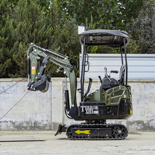 TYPHON TERROR XIII PRO STORM Mini Excavator – 1.3 Ton Trench Digger with Canopy, Hydraulic Thumb Clip, 22.1hp Honda Engine USA