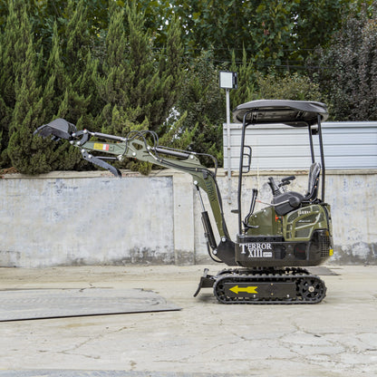 TYPHON TERROR XIII PRO STORM Mini Excavator – 1.3 Ton Trench Digger with Canopy, Hydraulic Thumb Clip, 22.1hp Honda Engine USA