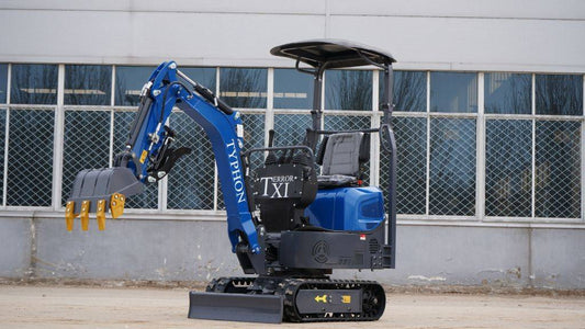 TYPHON TERROR XI STORM Mini Excavator – 1.1 Ton Trench Digger with Boom Swing, Hydraulic Thumb Clip, Bucket