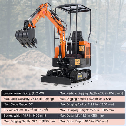 AX-16S | 23 HP B&S Engine Mini Excavator with Retractable Undercarriage