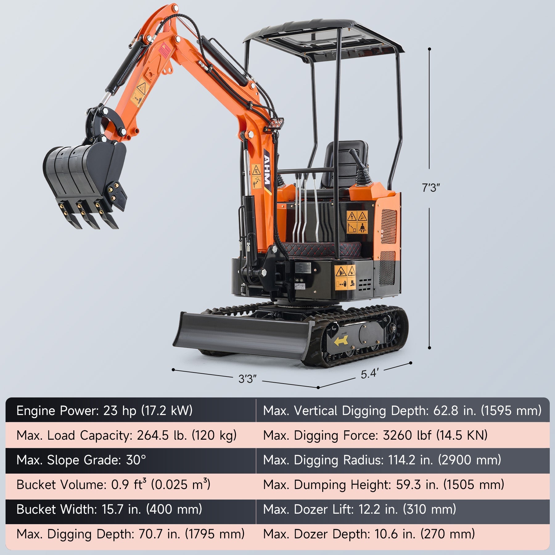 AX-16C | 23 HP B&S Engine Mini Excavator with Swing Boom
