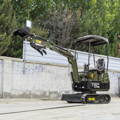 TYPHON TERROR XIII PRO STORM Mini Excavator – 1.3 Ton Trench Digger with Canopy, Hydraulic Thumb Clip, 22.1hp Honda Engine USA