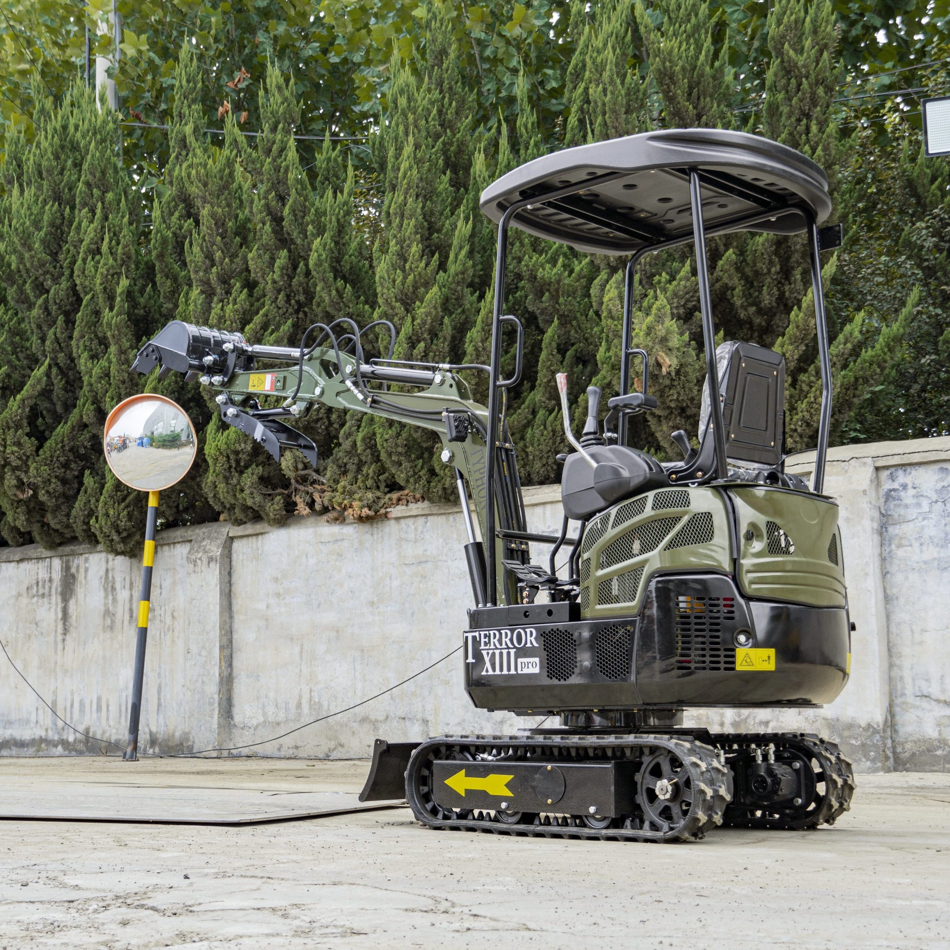 TYPHON TERROR XIII PRO STORM Mini Excavator – 1.3 Ton Trench Digger with Canopy, Hydraulic Thumb Clip, 22.1hp Honda Engine USA