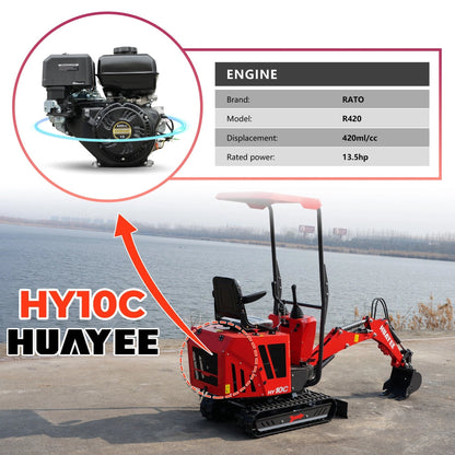 1 Ton Mini Excavator with 13.5HP RATO Engine & Canopy | HY10C