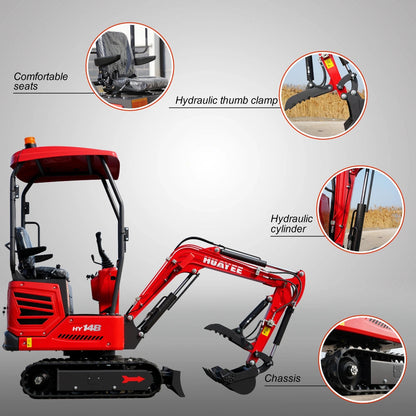 1.4-Ton Mini Excavator with Hydraulic Thumb Clamp & Canopy | 13.5 hp RATO Engine | HY14B